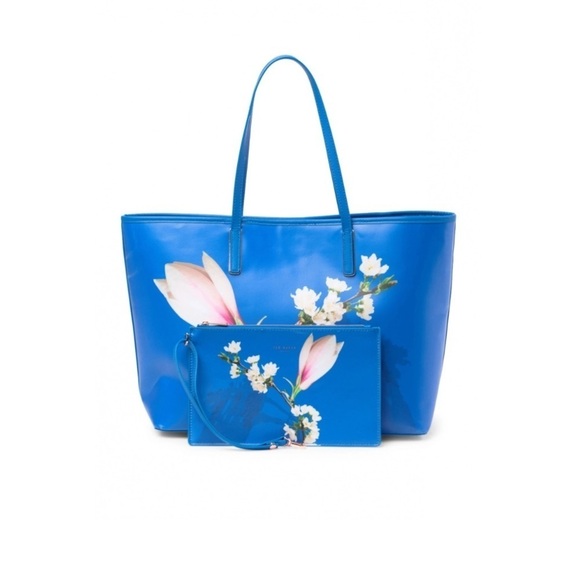 Ted Baker COATED TOTE BAG IN HARMONY FLORAL - BLUE - Picture 1 of 9